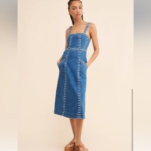 Seventy + Mochi Ella Denim White Stitch Midi Dress